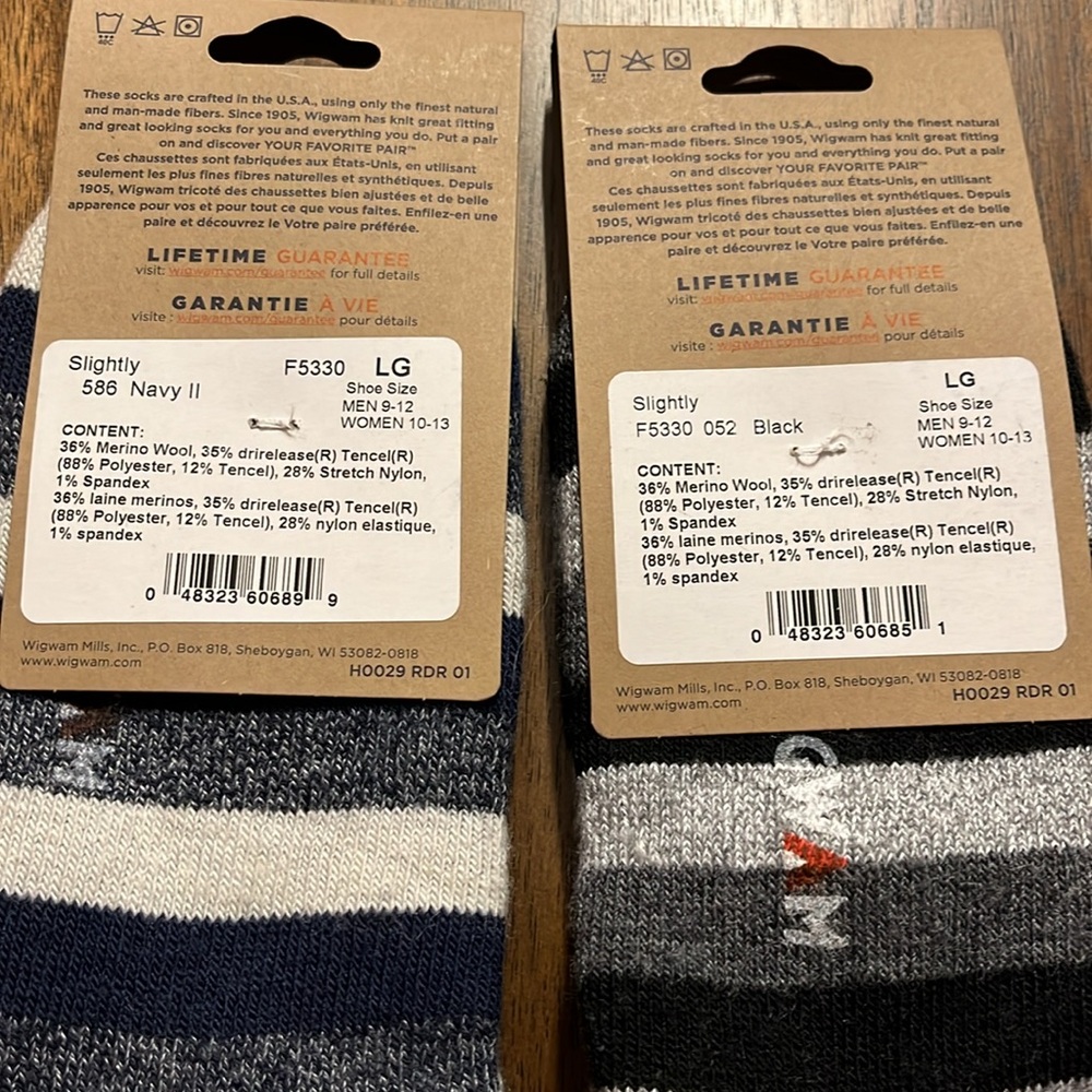 New Wigwam socks 2 pairs -stripes - black navy Large - Picture 3 of 6